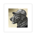 Labrador in Cap Kiss-Cut Sticker — Retro Black & White Dog Portrait Decal