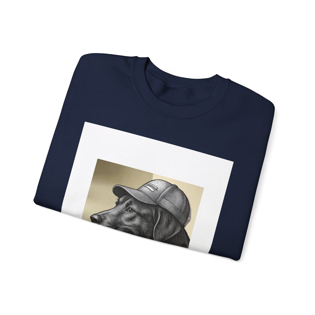 Dog in Cap Crewneck Sweatshirt – Retro Black Lab Graphic