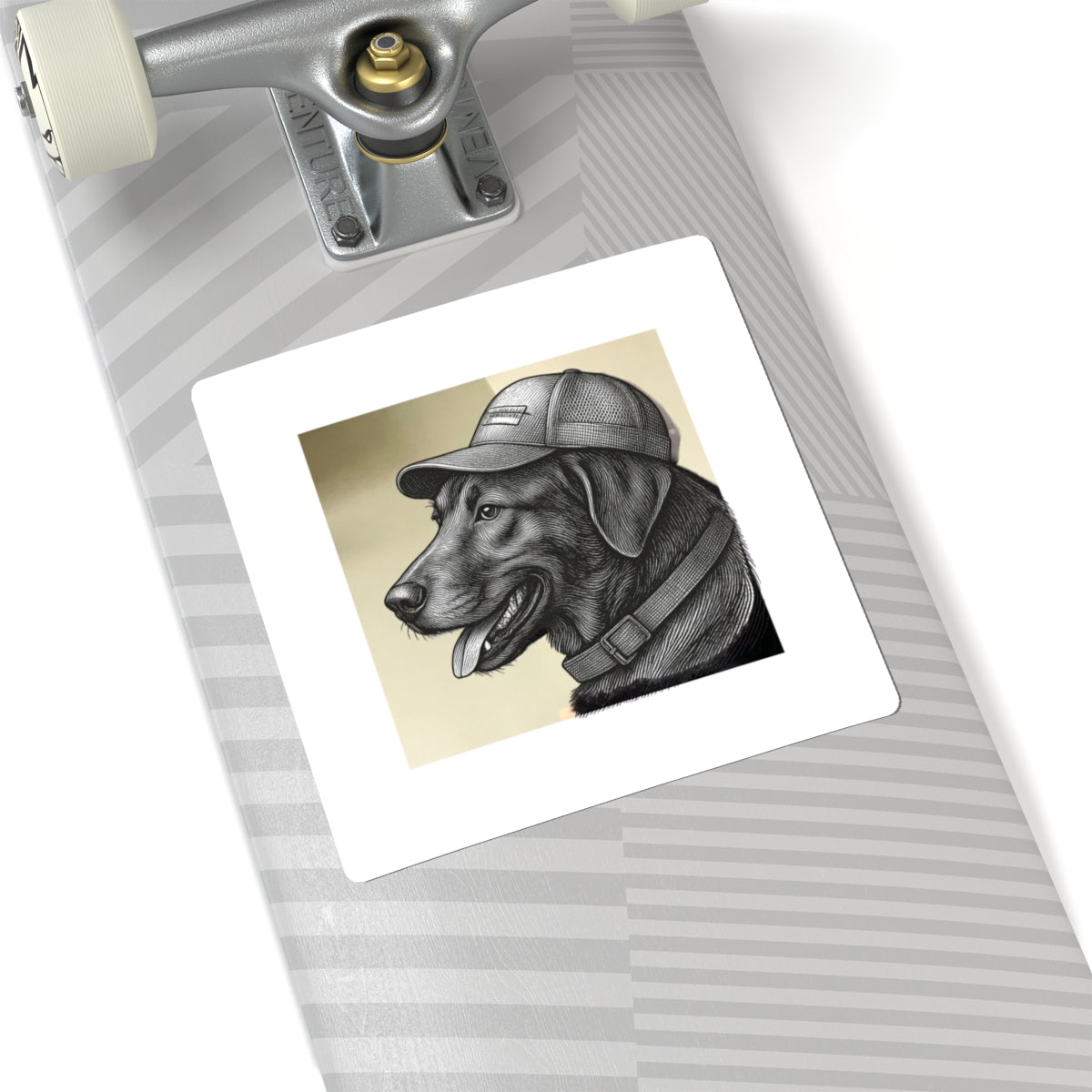 Labrador in Cap Kiss-Cut Sticker — Retro Black & White Dog Portrait Decal
