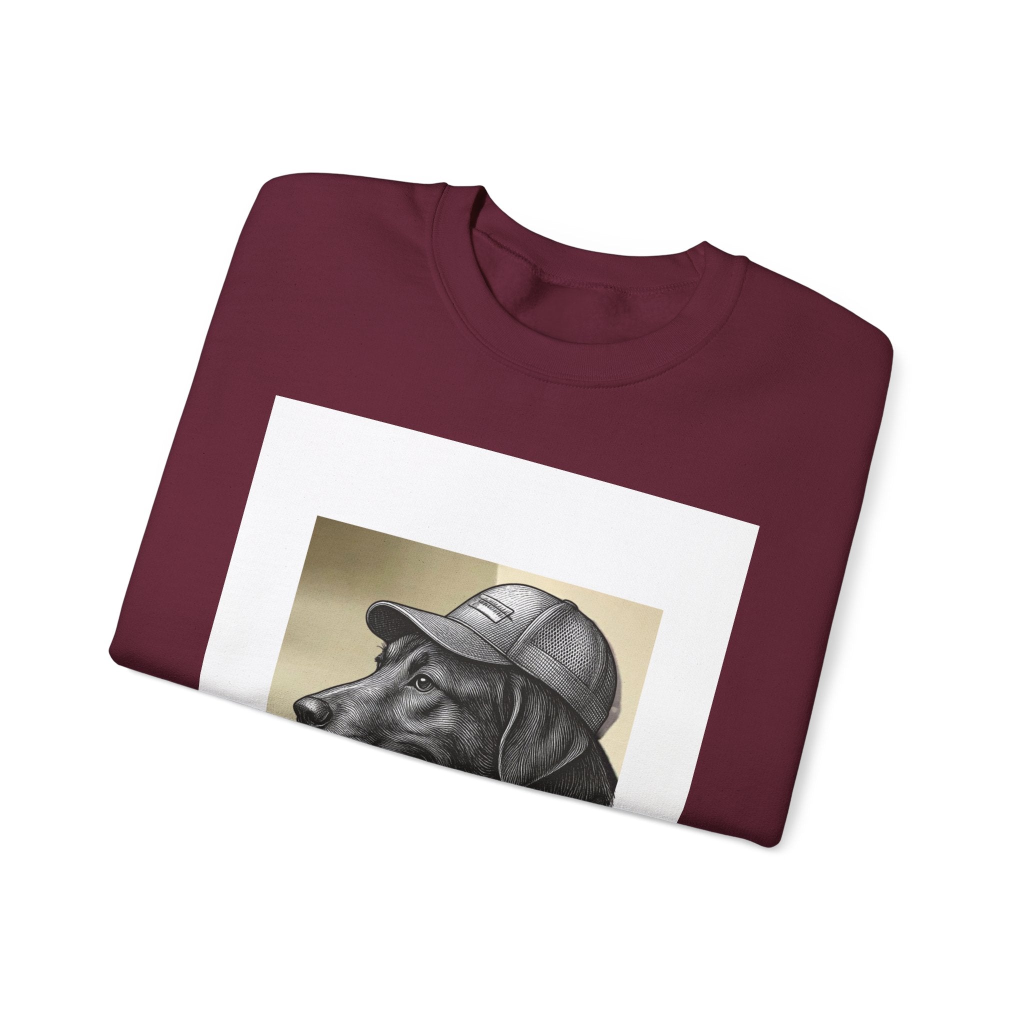 Vintage Black Lab Crewneck Sweatshirt — Dog with Cap Graphic