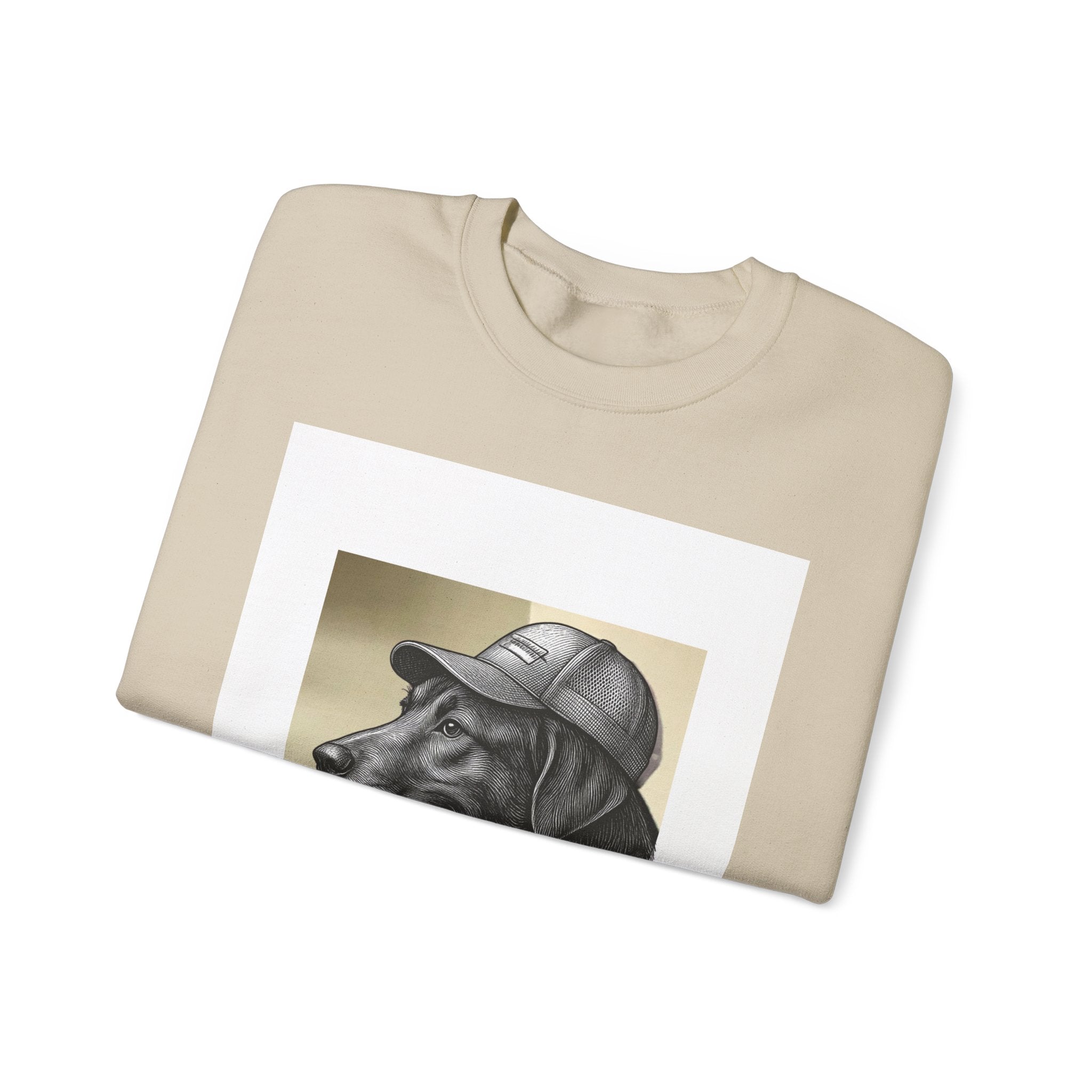 Dog in Cap Crewneck Sweatshirt – Retro Black Lab Graphic