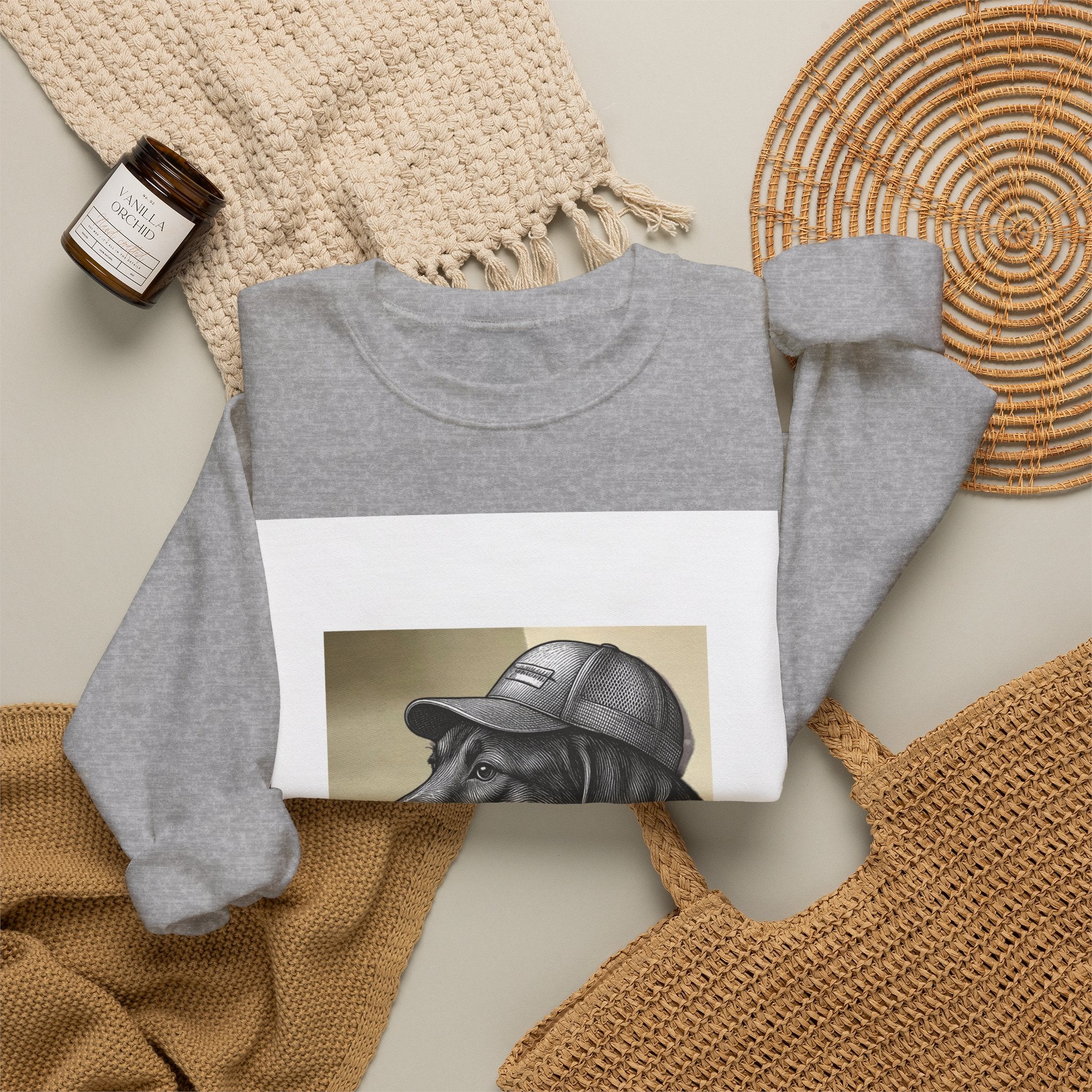Dog Portrait Sweatshirt — Black Lab with Cap Crewneck