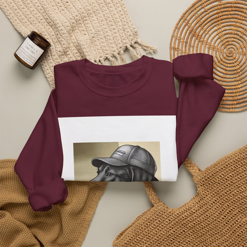 Vintage Black Lab Crewneck Sweatshirt — Dog with Cap Graphic