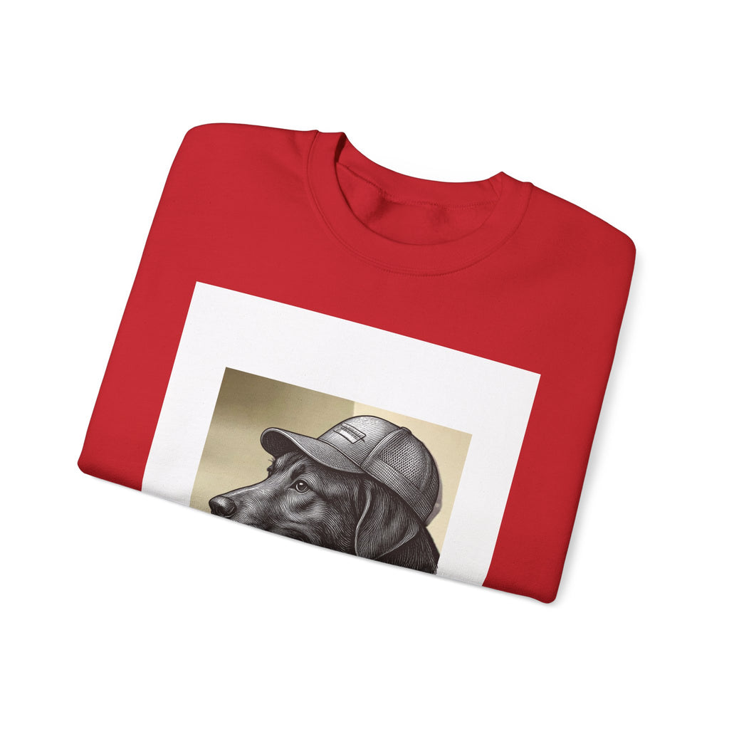 Vintage Black Lab Crewneck Sweatshirt — Dog with Cap Graphic