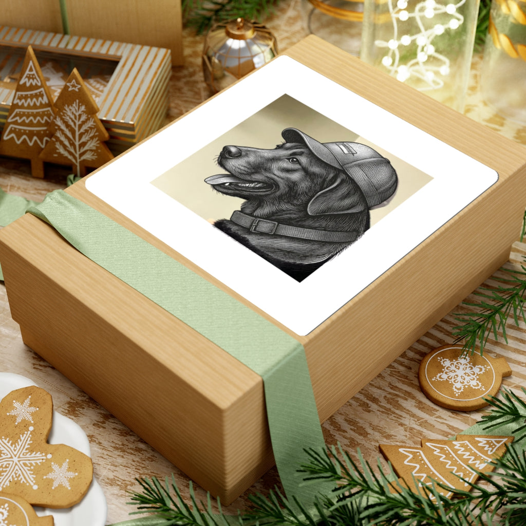 Labrador in Cap Kiss-Cut Sticker — Retro Black & White Dog Portrait Decal