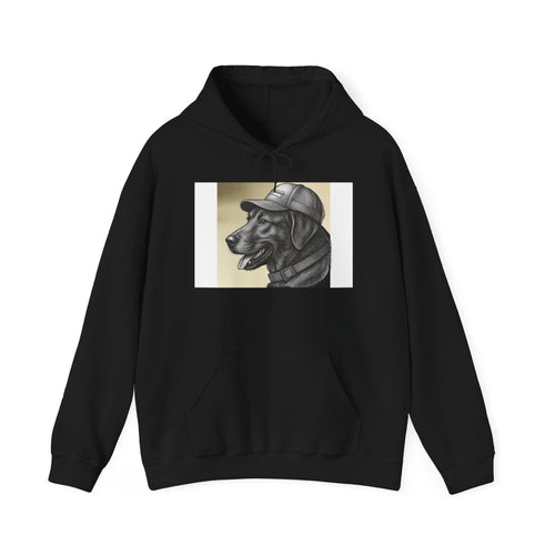 Black Labrador Portrait Hoodie – Vintage Dog Wearing Hat Graphic Sweatshirt