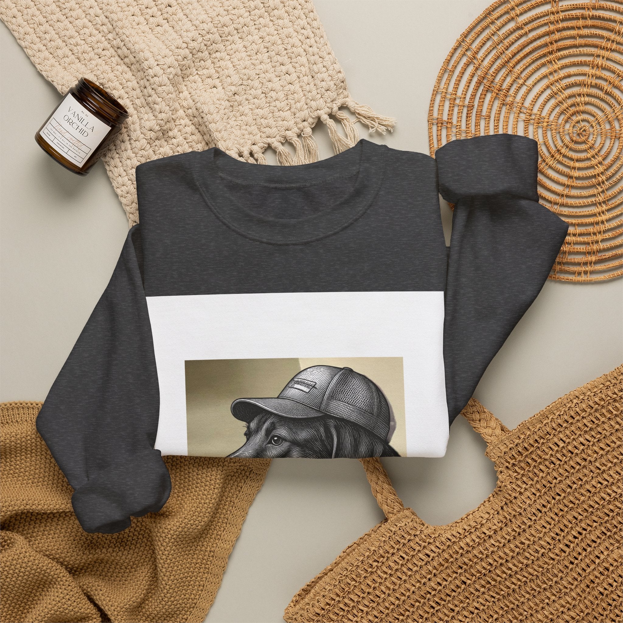 Dog Portrait Sweatshirt — Black Lab with Cap Crewneck