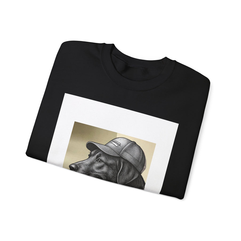 Dog in Cap Crewneck Sweatshirt – Retro Black Lab Graphic